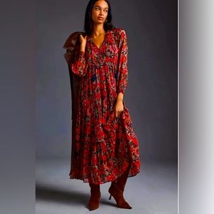 EUC — Anthropologie The Marais Printed Chiffon Maxi Dress — Size L